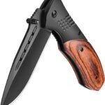 Compact EDC Pocket Knife with Wood Handle & Glass Breaker