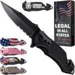Valentine's Day Gift: Compact Black Serrated Pocket Knife